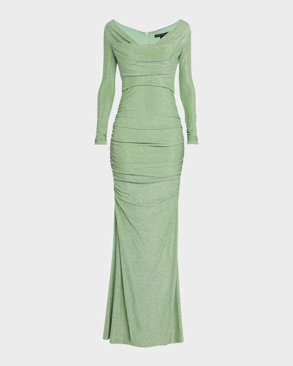 Rafaela Cowl-Neck Shimmer Column Gown